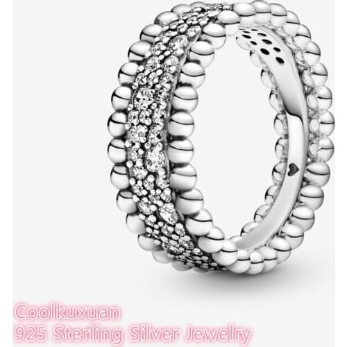 Beaded Pave Band Ring Authentic 925 Sterling silver Jewelry Ring For Woman European Style Silver Rings For Jewelry Making