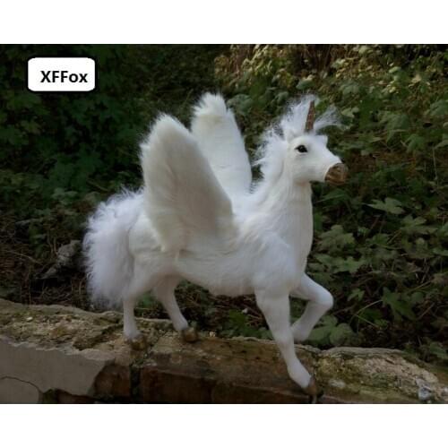 Big real life wings horse model plastic&furs simulation white unicorn doll gift about 32x34x26cm xf1890