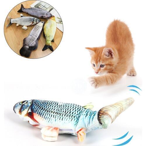 Electric Cat Toys Plush 3D Interactive Electronic USB Bite Resistant Chew Molar Moving Dancing Fish Toy Kitten Grinding Claw
