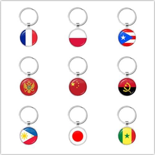 France Poland Puerto Rico Montenegro China Angola Senegal Philippines Japan Glass Cabochon National Flag Keychain Key Ring Gift