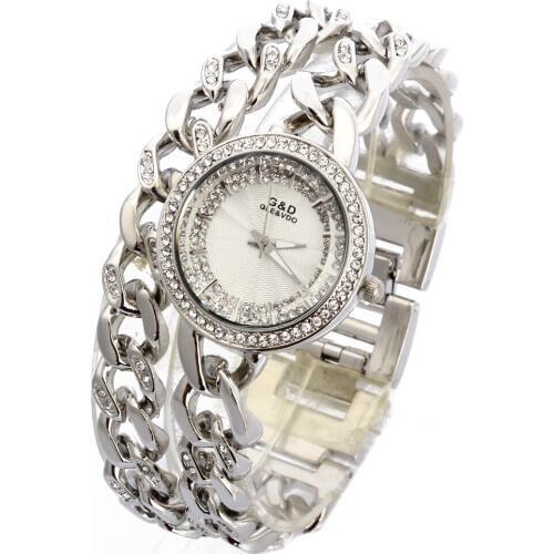 G&D Women Silver Stainless Steel Band Womens Rhinestone Luxury Fashion Quartz Analog Wrist Watches
