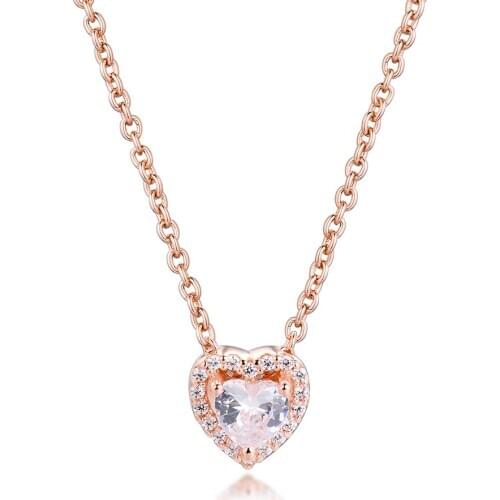 Sparkling Heart Collier Necklace Genuine 925 Sterling Silver Chain Necklaces for Women Wedding Party Jewelry Gift Wholesale