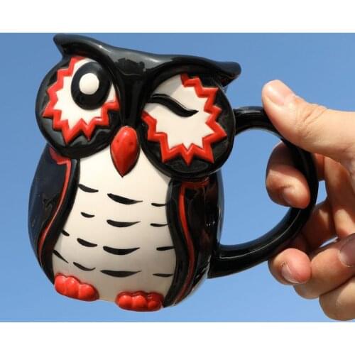 New personality owl shape cute ceramic coffee mug home office water cup dessert cup creative gift for relatives and friends