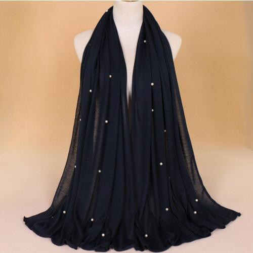 KL275 180-90CM Women Pearls Plain Turban Muslim Ethnic Jersey Hijab Solid Long Shawl Novelty Head Wrap Scarf Hijab