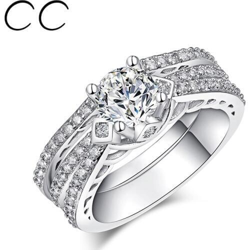 Beautiful Engagement Rings For Women 2 pieces/set Stakable Ring Luxury Female Wedding Jewelry Anillos Free Shipping CC166