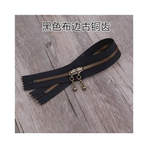 Free shipping 6pcs/lot 35cm metal Pure copper zipper double head black cloth bronze teeth zipper bag zipper smooth good pull