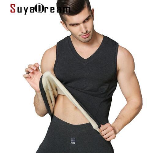 Men basic Tank Tops 100%Natural Silk Fleece Solid tank Mens V neck Slim top 2018 Fall Winter New Black