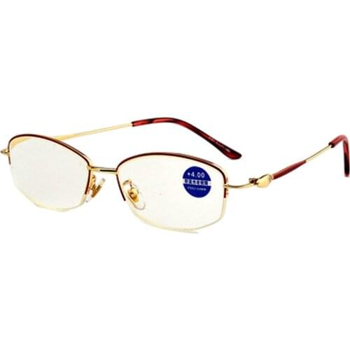New Metal Glasses Ladies Halfrim Frame Titanium Alloy Frame Reading Glasses Luxury Negocio for Women+1 +1.5 +2 +2.5+3 +3.5 +4