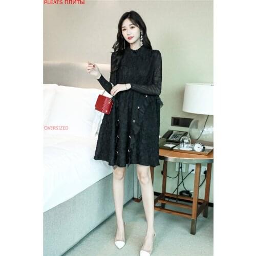 Autumn New Miyake Womens Dress Pleated Noble Medium Length Dress Large Size Loose Show Thin Pleats Vestidos Shein