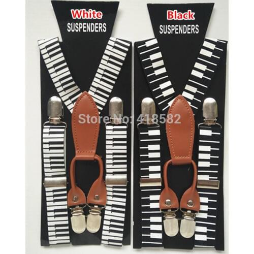 BD035- Cool Piano Key Suspenders for 1-8 years boys and girls2.5*65 CM 4 clips Baby leather suspenders