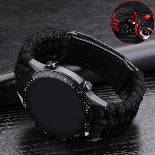 20 22mm Strap For Samsung Galaxy Watch 3 41 45mm Watch Strap For Huawei Watch GT 2e GT2 46mm Leather Clasp Nylon Rope Bracelet