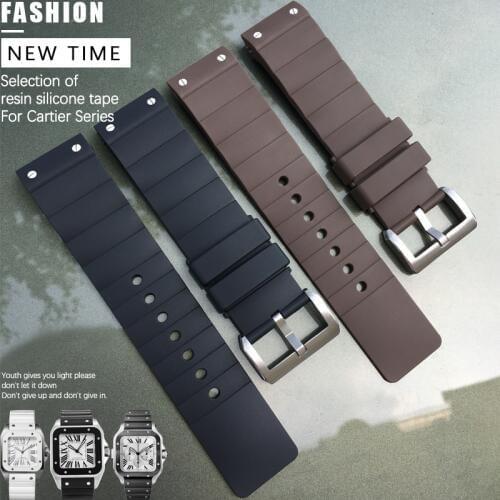 23mm Rubber silicone soft Waterproof watch band replacement for Cartier Santos tank Needle Buckle Wrist Watch Bracelets mens