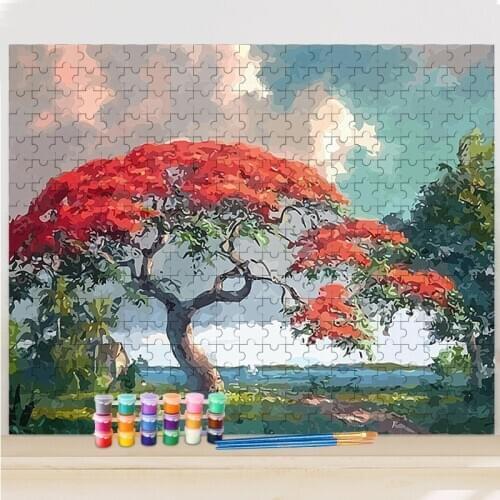 RUOPOTY DIY Painting By Numbers Jigsaw Puzzle For Adults Tree Landscape Acrylic Picture By Numbers For Home Decors Unique Gift