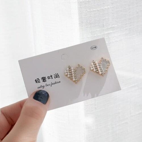 S925 needle love pearl ear stud earrings in 2021 new tidal ear clip without earhole female temperament