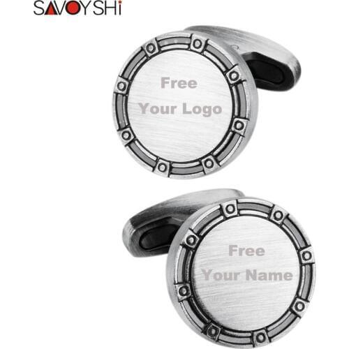 SAVOYSHI Classic Round Metal Cufflinks for Mens Suit Shirt Cuff High end Business Cuff links Brand Male Gift Free Carving Name