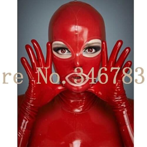 Sexy Red Latex Hood with Contrast Trims Gummy Rubber Mask for Party no back zip