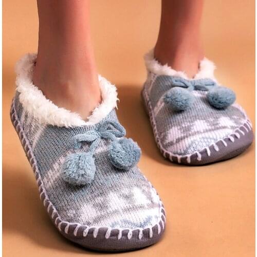 Womens Slippers Knitting Soft Sole Socks slippers Winter Warm Plush Graphics Lovely Slippers for Home Non-slip Indoor Shoes