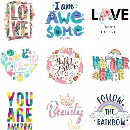 Letter Patch Iron On Patches For Clothing Flowers Appliques Thermal Sticker Heat-Sensitive Thermoadhesive Patches For Clothes