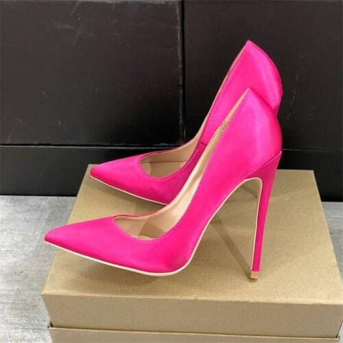 Rose Silk 12cm High Heels Pumps Women Sexy Pointed Toe Shallow Party Wedding Dress Shoes 10cm 8cm Plus Size 45 BM005 CHENSIR9