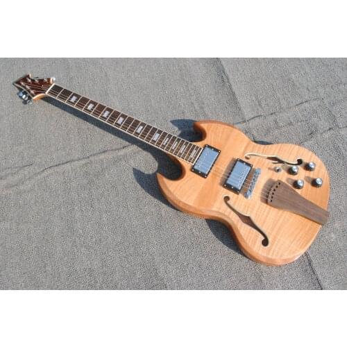 High quality classic six string jazz guitar, half hollow body, natural color wood, flame maple veneer, rose wood fingerboard, fr