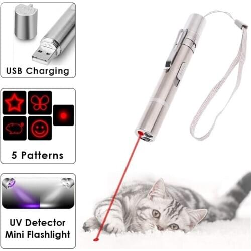Funny Cat Light Funny Cat Chaser Toys Mini Flashlight Laser LED Pen Light Cat Light Pointers Pet Toys 3-in-1 USB Rechargeable