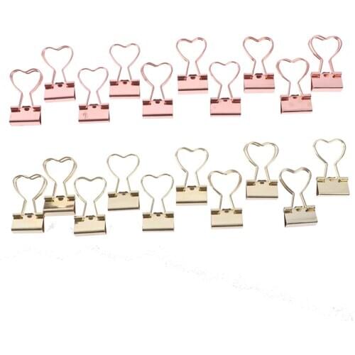 10pcs Gold Rose Gold Binder Clip Papelaria Hollow Out Heart Shape Metal Binder Clips Photos Tickets Notes Letter Paper Clip