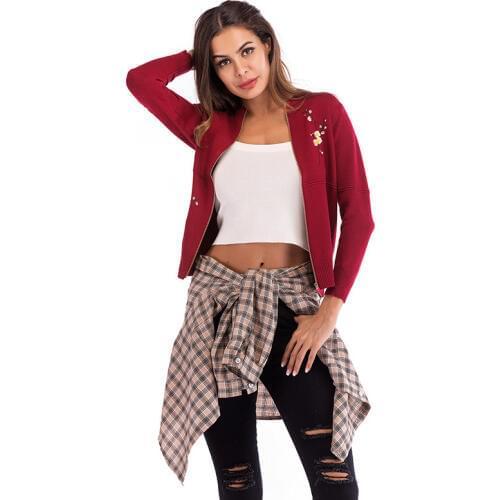 Neatie kiddie Fashion Casual Women Knitted Basic Jacket Coat Female Long Sleeve Zipper Floral Embroidery Sweet Outwear Jackets