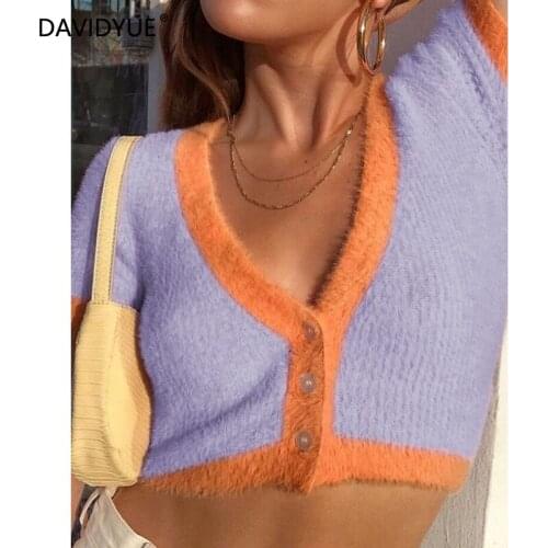 Sweater women cardigan long sleeve crop top knitted cropped cardigans purple vintage sweater korean button up ladies tops 2021