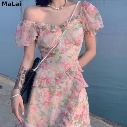 Korean Lolita One Piece Dress Female Vintage 2021 Summer Cute Casual Dress Women Party Puffer Sleeve Elegant High Street Dress