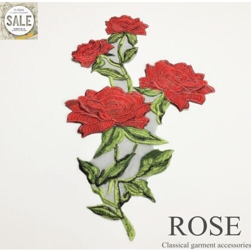 2pcs/lot Sew Luxury Large Embroidery Rose Flower Patch Jacket Dress Clothing Decoration Garment Accessories DIY Lace Wholesale