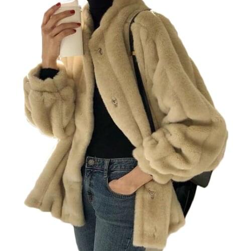 2020 New Autumn and Winter Casual Loose Lamb Hair Imitation Rabbit Fur Coat Stand Collar Women Thick Warm Fur Jacket NS2283
