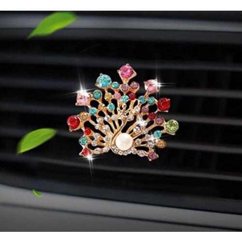 Car Air Fragrance Colorful Lovely Shiny Rhinestone Peacock Car Perfume Clip Driver Decoration