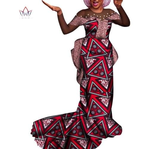 Bintarealwax Wedding Party Dashiki Floor Length Elegant Lady Clothing New Trend 2021 Peals Female African ClothingWY8534