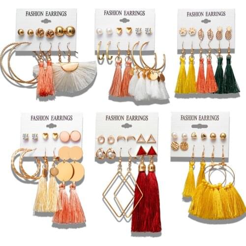 Bohemian Earring Long Tassel Drop Earrings Set For Women Girl 2020 Fashion Geometric Earring Cheap Brincos Female Jewelry