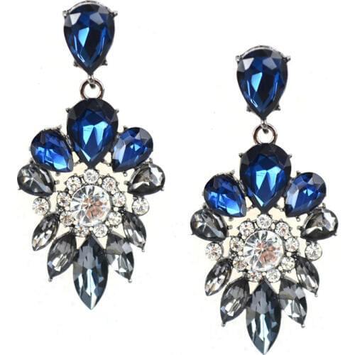 Joyme Brand New Vintage Blue Crystal Flower Pendant Earrings fashion womens statement Drop Earring for women Wedding