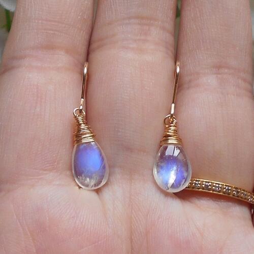 ICNWAY Natural Moonstone 9-10mm Waterdrop Gemstone Beads 925 Sterling Silver Hook Earring