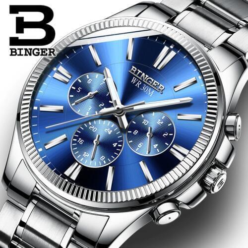 Switzerland BINGER Watch Men Casual Military Automatic Mechanical Men Watches Wristwatches relogio masculino Mens Watches Blue