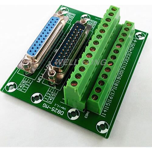 D-SUB DB25 Male / Female Header Breakout Board, Terminal Block, Connector