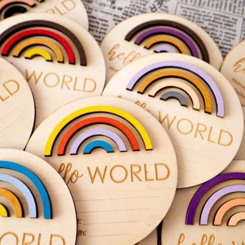 D0AF Wooden Rainbow Milestone Cards Growth Commemorate Baby Birth Monthly Recording Card for Newborn Infants