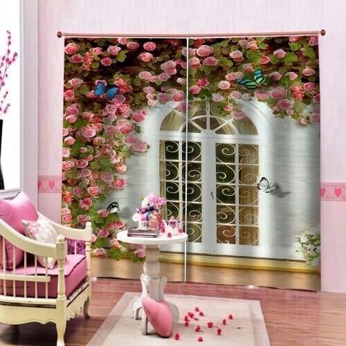 European Curtains Photo Painted 3D Curtain Living room pink flower window curtains Decoration curtains