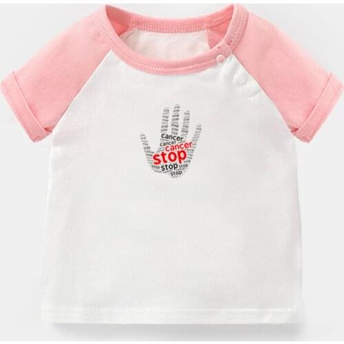 Stop Cancer & Fight Cancer Iron Fist Design Newborn Baby T-shirts Toddler Graphic Raglan Color Short Sleeve Tee Tops