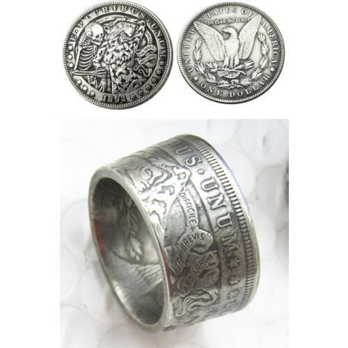 Hobo 1893 Morgan Silver Dollar Coin Ring Silver Plated Handmade In Sizes 8-16