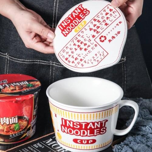 1000ML Ceramic Instant Noodle Bowl With Lid And Handle Instant Noodle Cup Soup Bowl Microwave Oven Dishwasher Available Blue Red