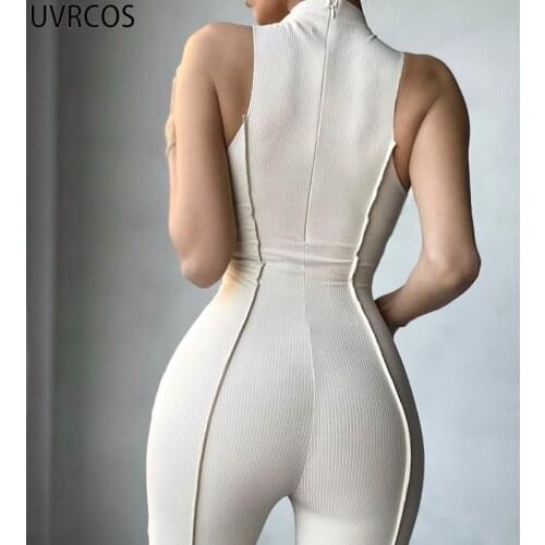 UVRCOS Yoga Strapless Ribbed Jumpsuit High Waist Skinny Stretchy Hot Streetwear Activewear Women Club Outfits 2021 Onesie Womens