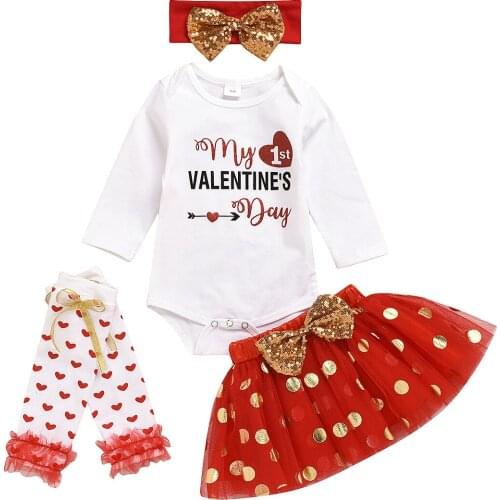0-12M Baby Girl Clothes Set 3PCS Spring Newborn Bodysuit Skirt My First Valentines Day Baby Gift Infant Ropa Clothing Outfit
