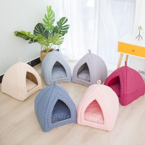 Pet Bed Triangle Lattice Cat Bed Dog Nest Supplies Dual Purpose Closed Breathable Warm Cat Nest 100% Cotton