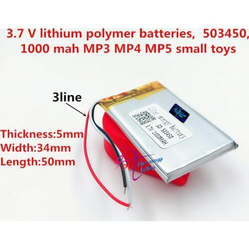 Li-Po 3 line 3.7V,1000mAH,[503450] PLIB; polymer lithium ion / Li-ion battery for GPS,mp3,mp4,mp5,dvd,,model toy
