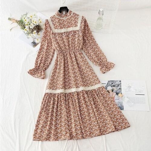 Small floral dress female spring 2021 new style early spring French tea break over the knee long fairy chiffon dress