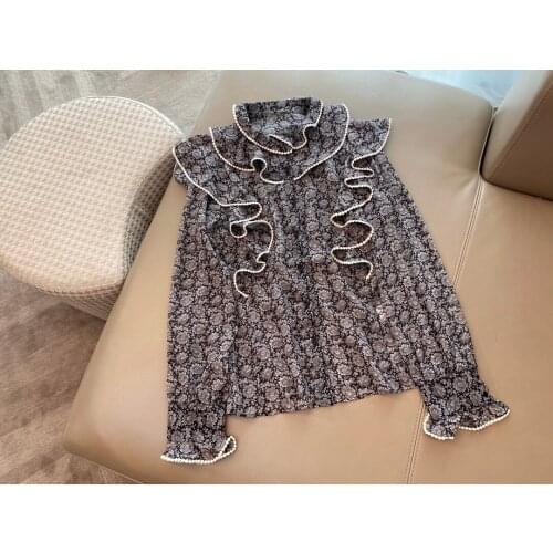 Fashion 2021 new ladies long sleeve sexy casual silk ruffled stand collar shirt 1222