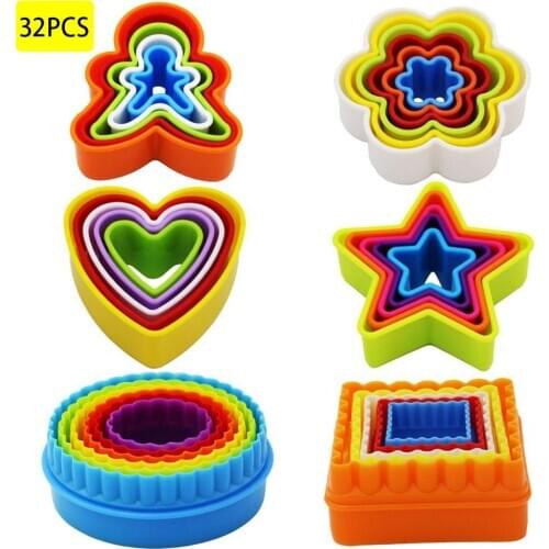 32pcs/pack Cookie Cutter Set Multi-size Plastic Sandwich Biscuit Bread Fondant Cake Fruit Vegetable Shapes Cutter Set Clay Craft